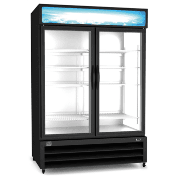 black double glass door reach in freezer