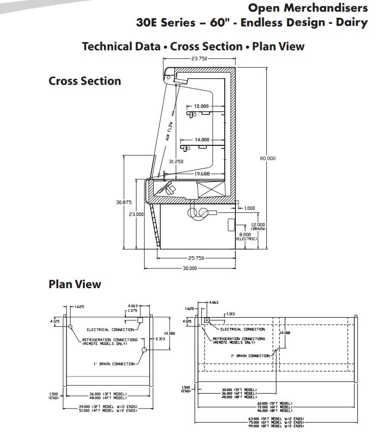 howard mccray open merchandiser dairy 39 w x 60 h x 30 d drawings
