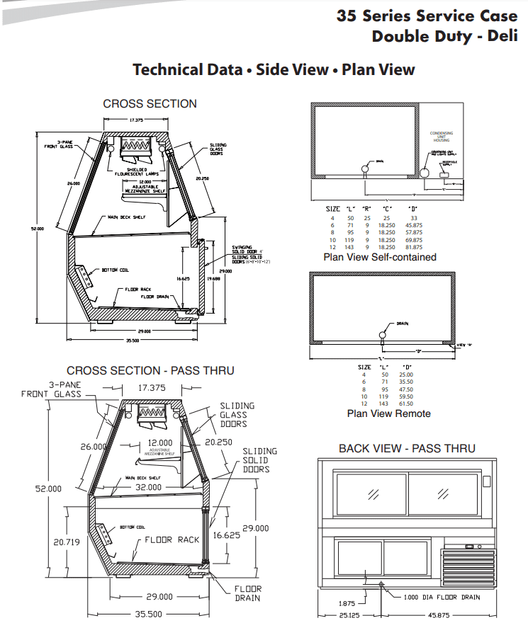 howard mccray pass thru deli case cooler 375 d x 52 h x 50 l drawings