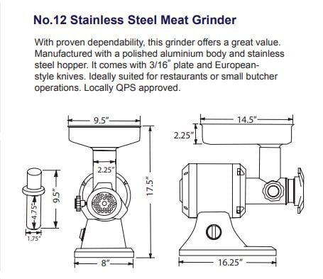 omcan 11051 12 italian stainless steel meat grinder with 1hp drawings