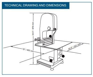 omcan 19457 standard tabletop 65 blade meat bandsaw 87hp drawing