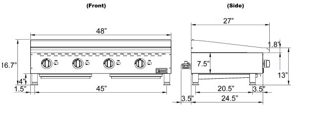 43729 Stainless Steel Gas Char Broiler 4 Burner Drawings