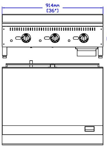 Omcan 47372 36inch Countertop Griddle Front Top View Drawing