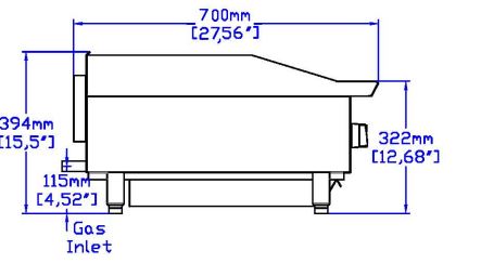 Omcan Countertop Griddle Side View Drawing 1