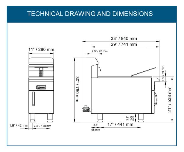 Countertop 15lbs deep fryer drawing