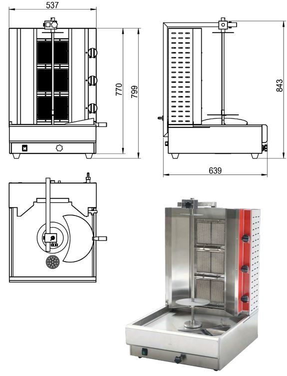 Donair Kebab 3 burner machine drawings