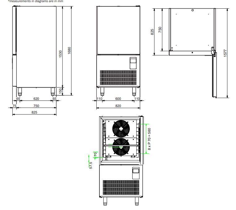 SS Blast Chiller 10 tray drawings