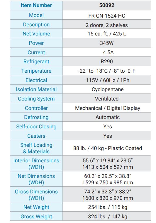 SS undercounter 2 door cooler specs 1