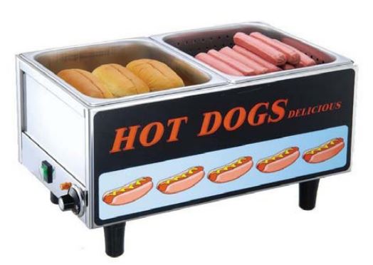 hotdog steamer with buns and hotdogs inside
