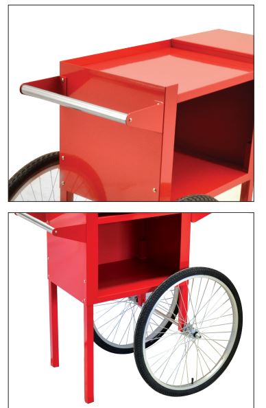 red popcorn machine on trolly details