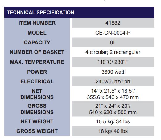 single pasta cooker specs