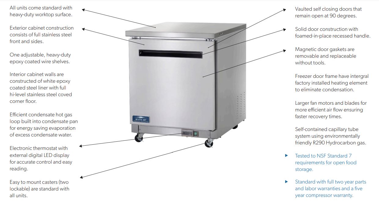 undercounter freezer features