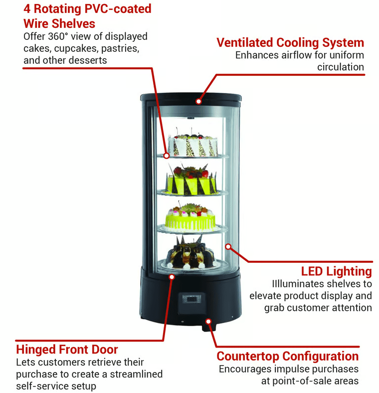 Omcan 39552 18 inch Countertop Cylindrical Refrigerated Showcase with details