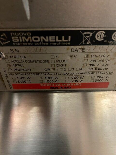 Nuova Simonelli Appia Life Espresso 1 Group Machine used coffee shop equipment