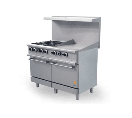 48 Wide Gas Range With 24 Griddle Thermostat, 4 Hot Plates & Built in Convection Oven, LP or NG, Hot Zone HZ CR48 24TG