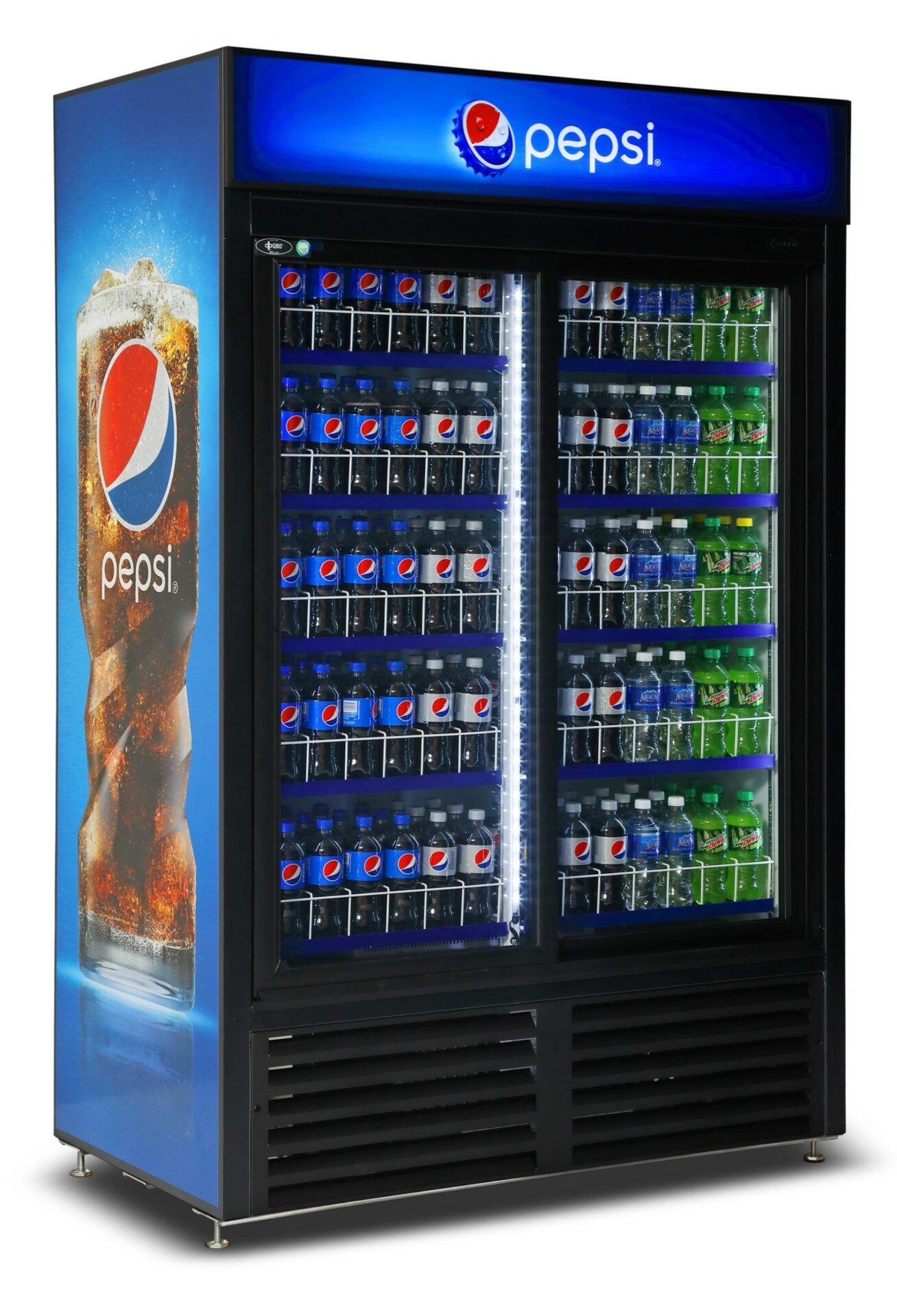 Sliding 2 Door Upright Pop Juice Fridge Cooler 40 CuFt For Sale